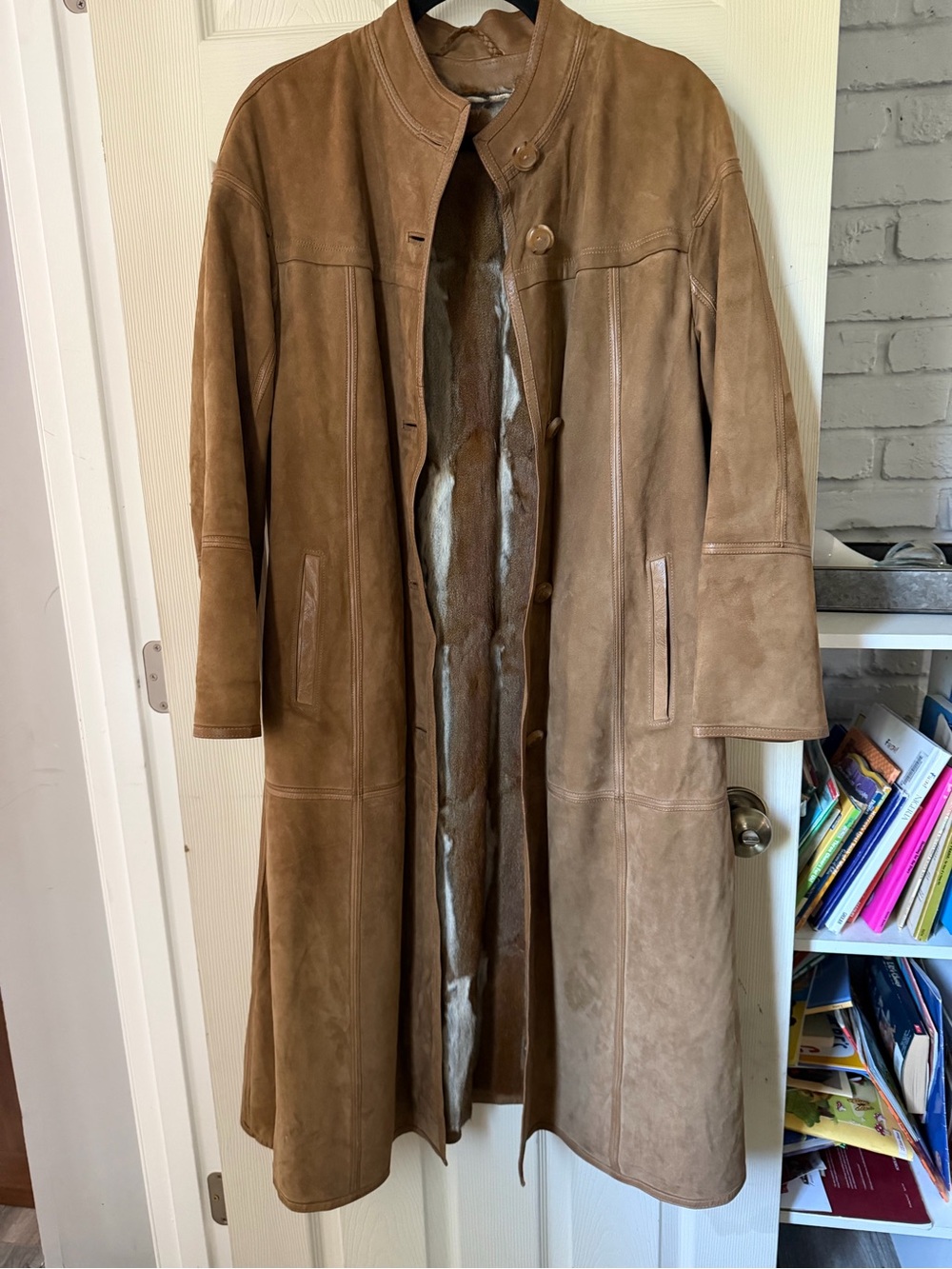 Long Brown Suede Shearling Coat